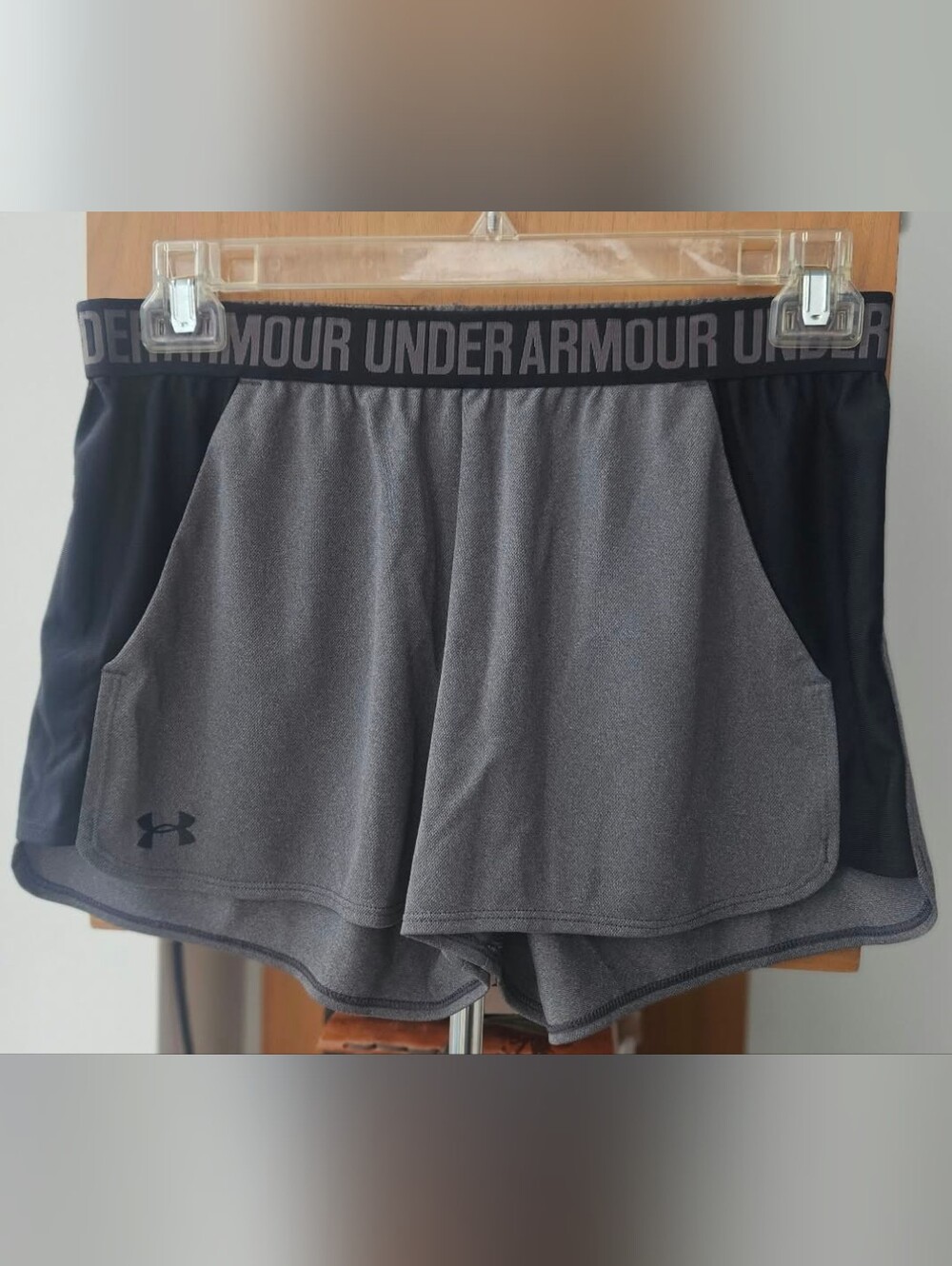 Under Armour Women's Charcoal Gray Athletic Shorts with Black Waistband